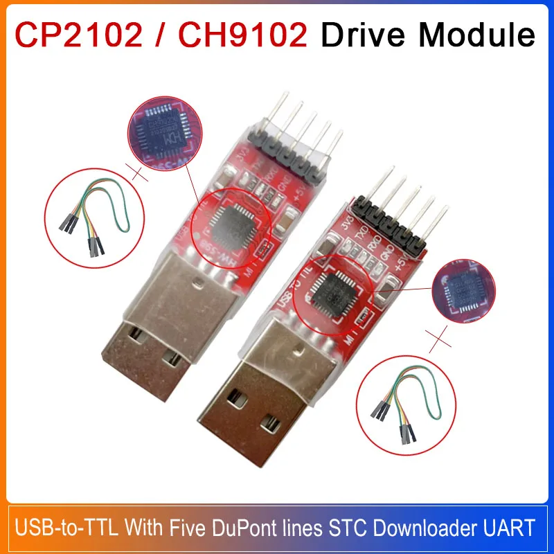 1/5/20PCS CP2102 / CH9102 Drive Module USB-to-TTL With Five DuPont Lines STC Downloader UART Usb-to-Serial Port Module
