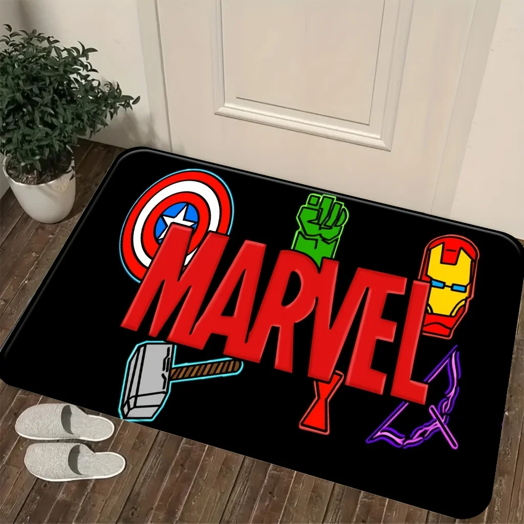 Alfombrilla de Entrada con Estampado de Dibujos Animados de Marvel, 1 Pieza, Escudo del Capitán América, Puño de Hulk, Casco de Iron Man, Martillo de Thor, Cinturón de Ant-Man, Hawkeye