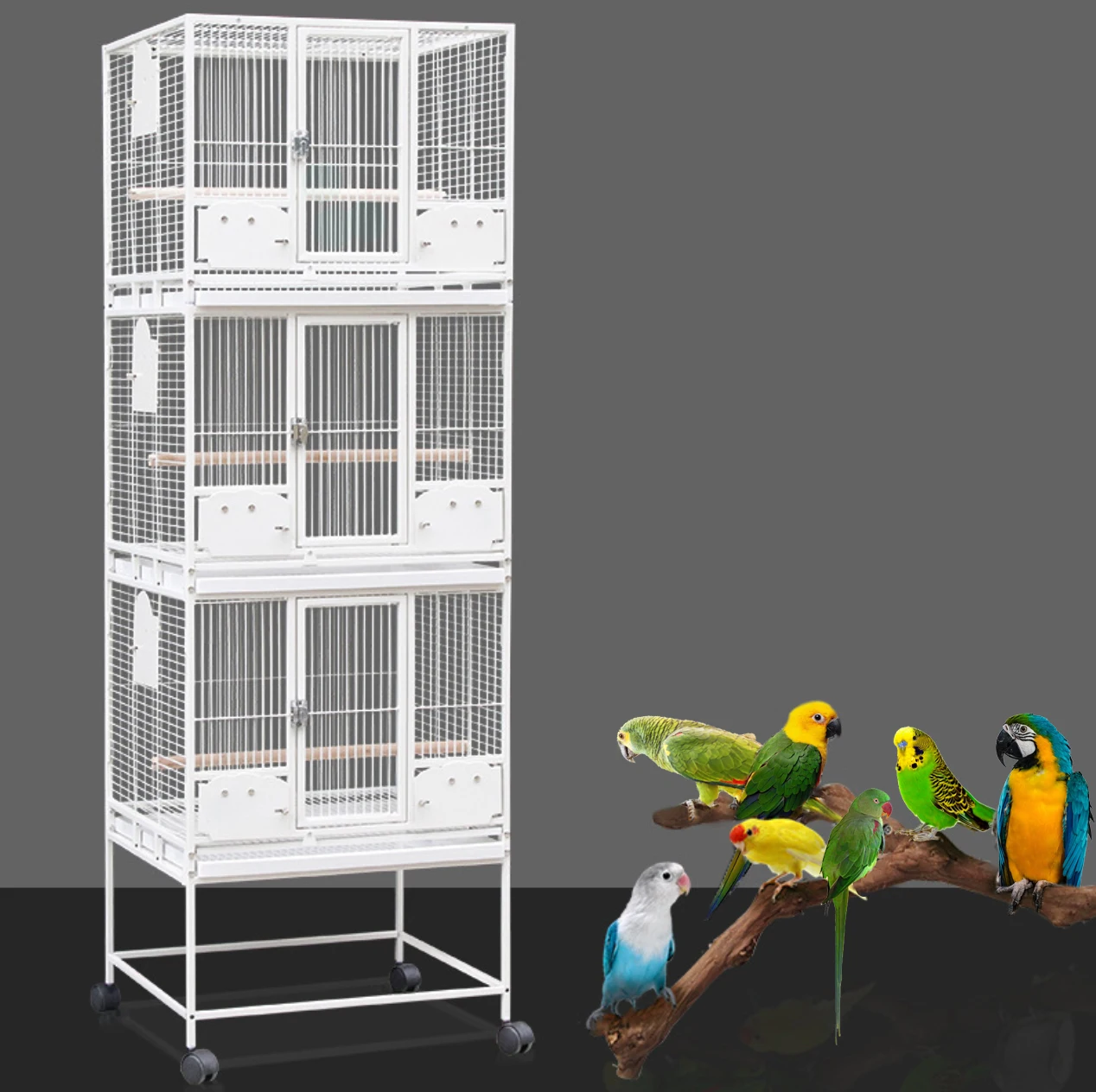 

Wholesales Stackable Design Removable Wire Divider Large Space Breeding 3-layers Bird Cage