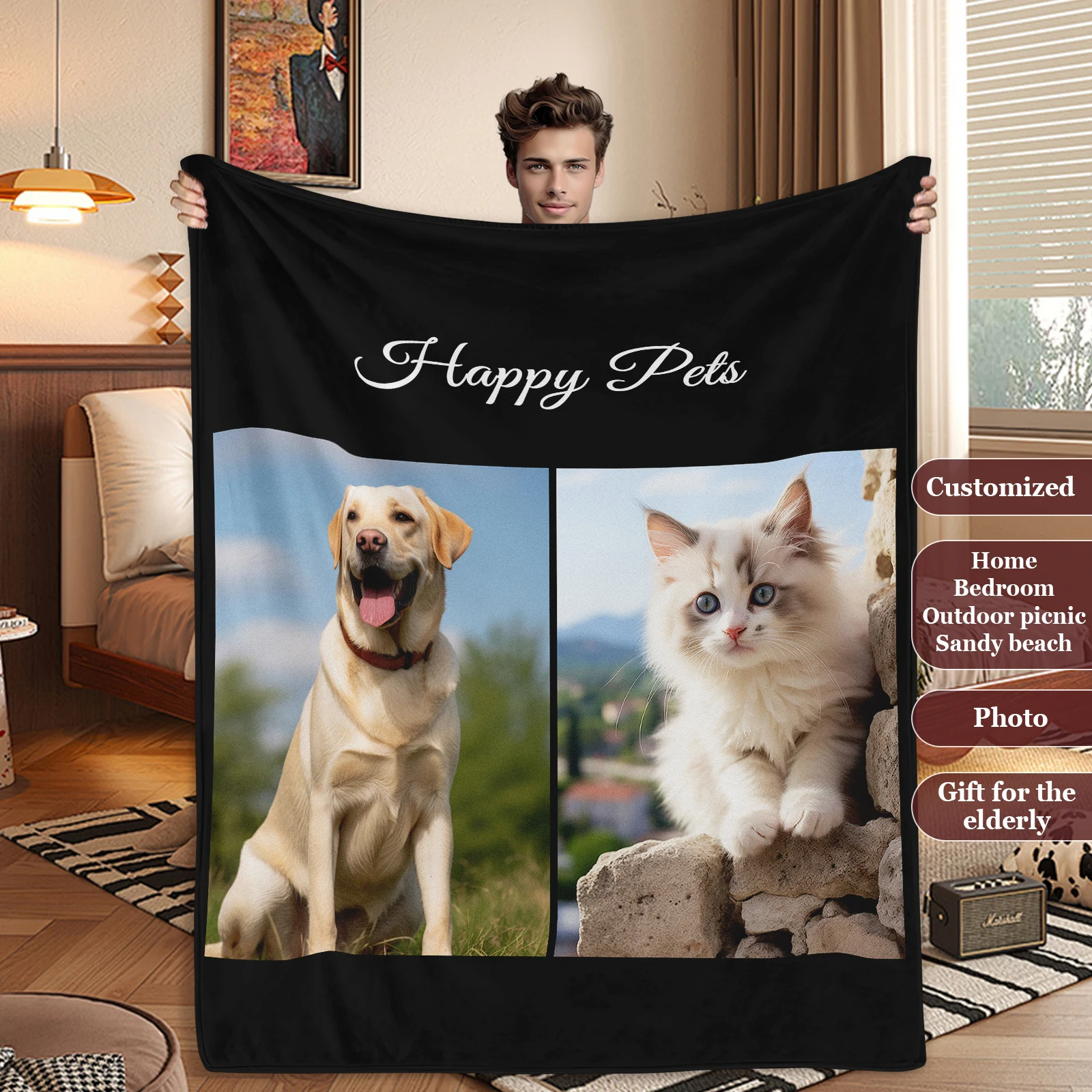 

Vivid Realistic Pet Customizable Photo Blanket For Friends Who Love Cats and Dogs Family Creative Gift Sofa Office Available