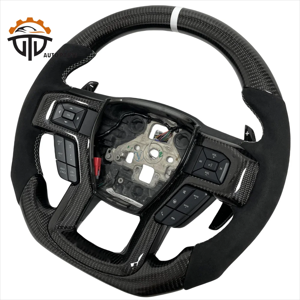 Car Suppliers Glassy Carbon Fiber Steering Wheel With Perforated Leather For Ford F150 Raptor