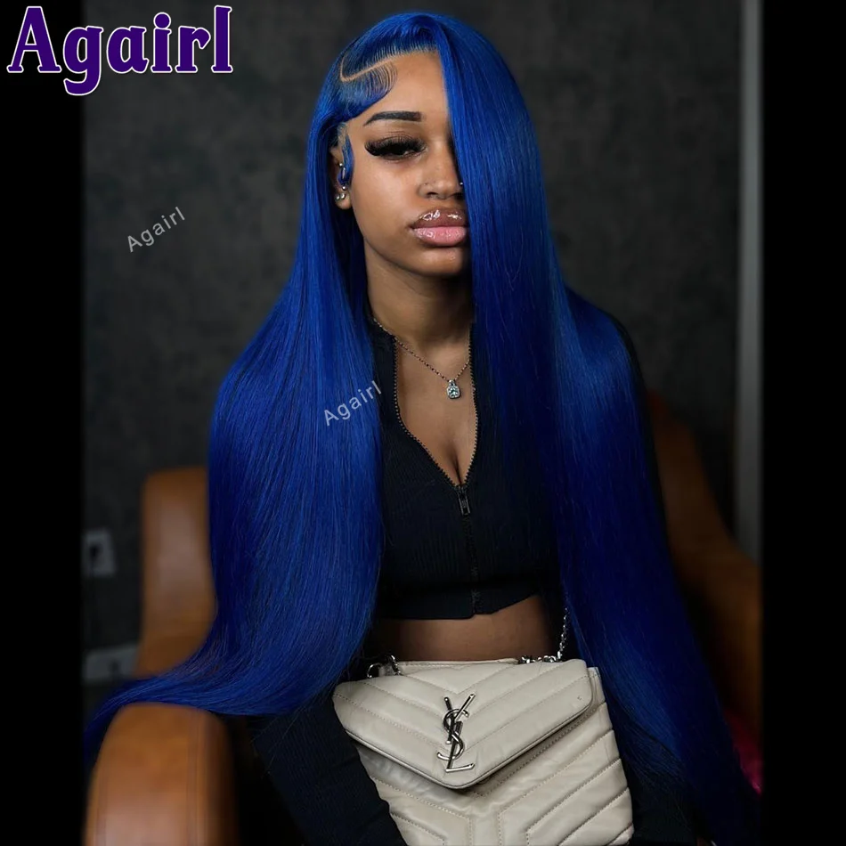 Brazilian 30 32 Inch Blue Color 13x4 Lace Front Wigs Human Hair 200% Straight 13x6 Lace Frontal Wigs For Women 6X4 Closure Wigs