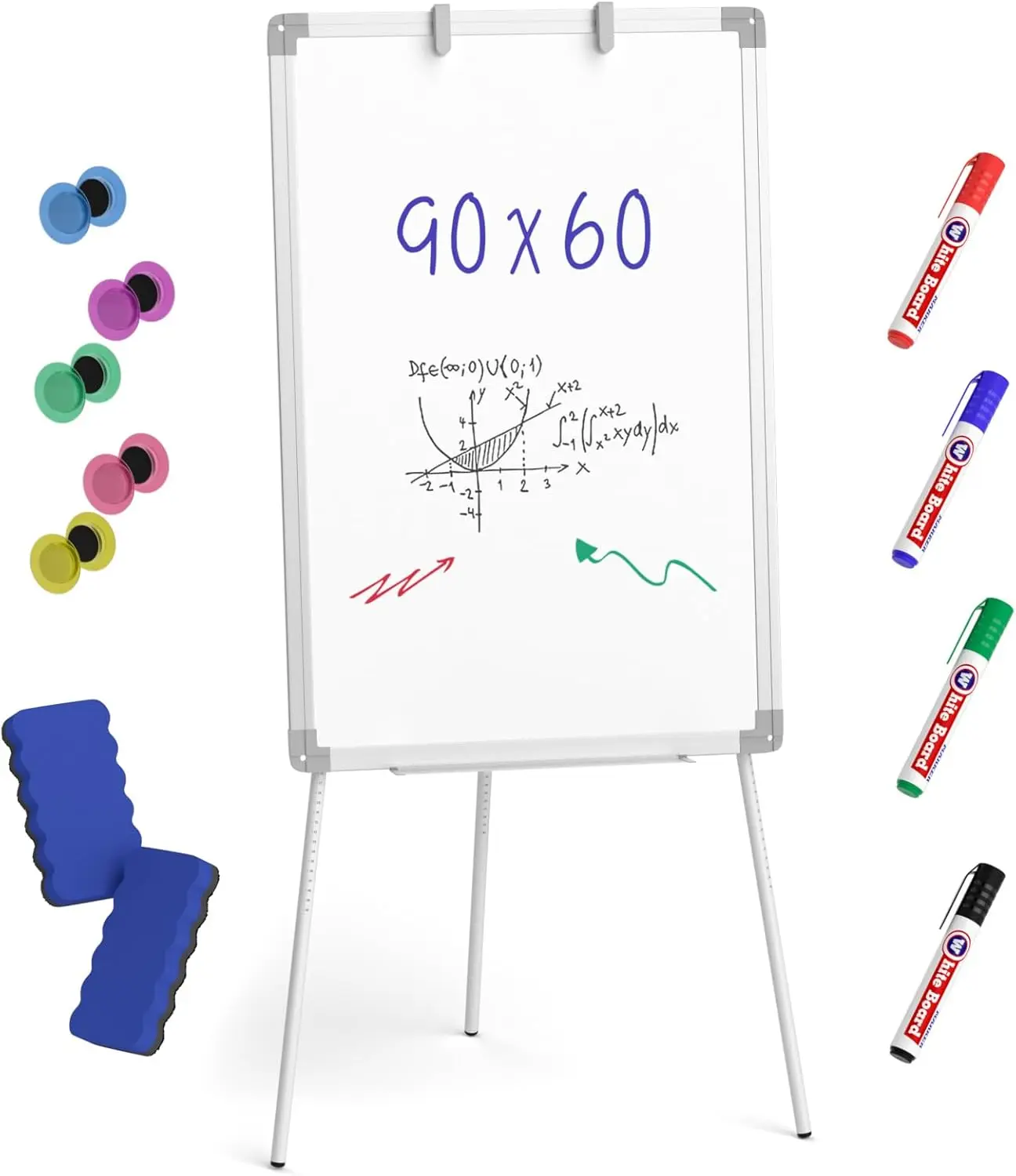 

36x24'' Magnetic Dry Erase Whiteboard with Adjustable Tripod Stand, Includes Pens, Eraser, Magnet for Home Office Classroom