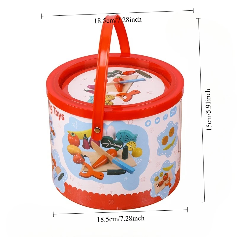 Wooden Fruit Vegetable Cutting Playset Magnetic Slicing Toy Bucket Kids Early Education Kitchen Game view 2
