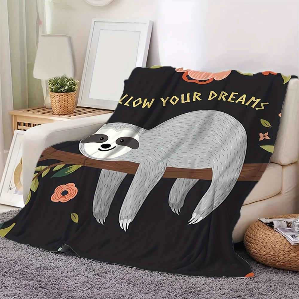 1pc Cartoon Smile Sloth Blanket Sofa Bed Office Bed Soft Blanket for Camping Travel All Seasons Universal 150x200cm