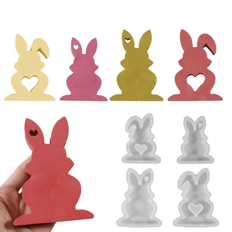 1 Stück Kaninchen-Silikonform für DIY-Harzpflaster, aufrechte Ohr- und Floppy-Ohrhasen, Ostern-Ornamente, Kerzen-/Wachsformen, für Heimdekoration
