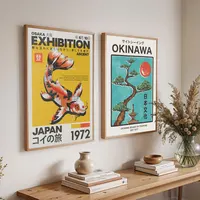 Japanese Koi Fish Flowers Trees Pink Aesthetic Snake Poster Canvas Painting Print Mid Century Art Coffee House Bar Room Decor 2