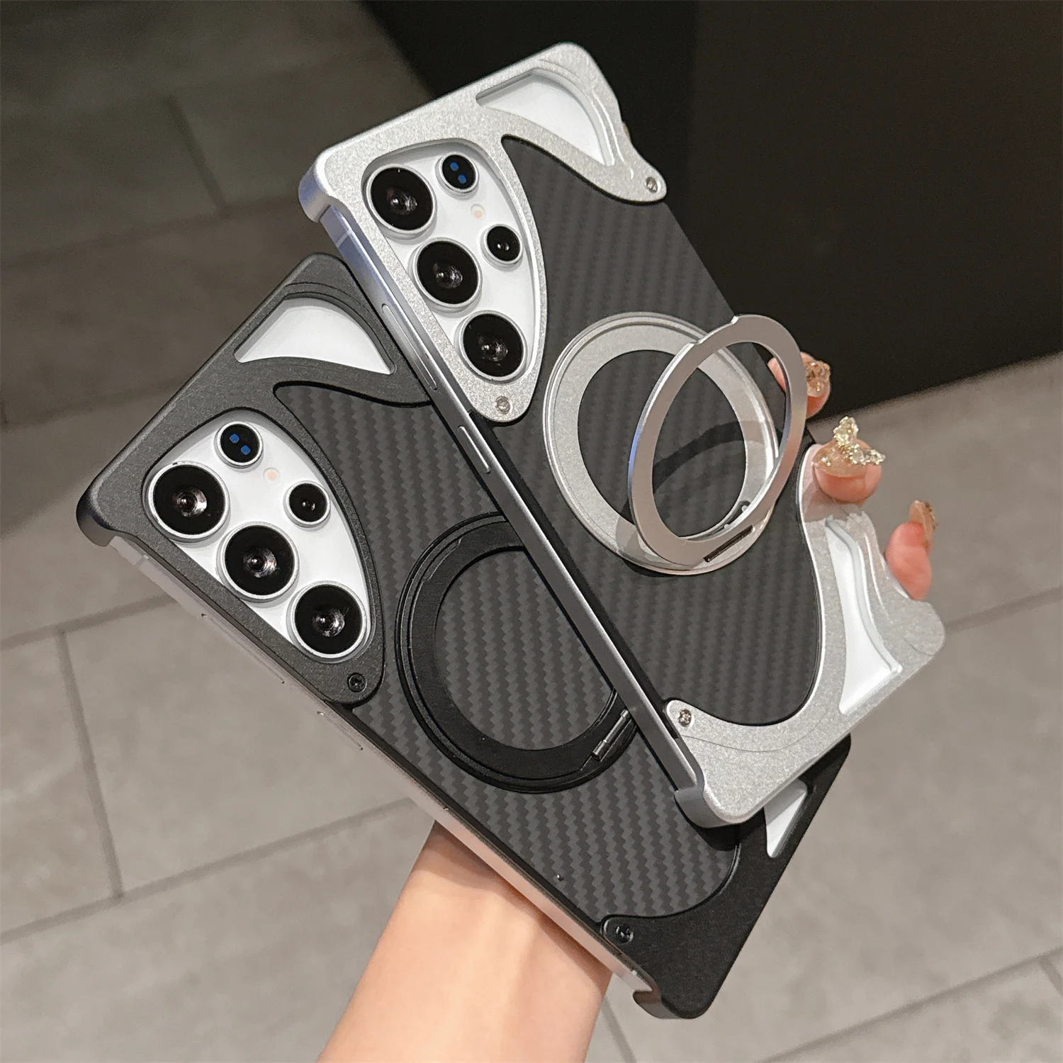 

Чехол из металлического арамидного волокна из алюминиевого сплава для Samsung Galaxy S25 Ultra S24 Ultra S23 с поворотным кронштейном, противоударный бампер, чехол