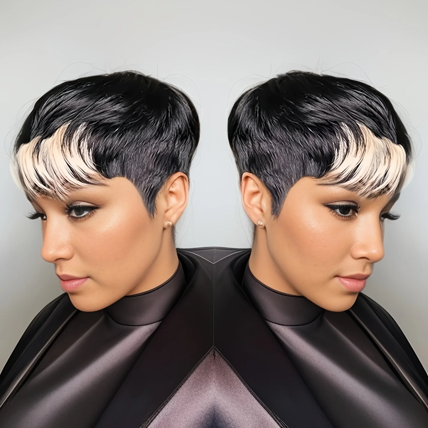

1B/613 Pixie Haircut Wig with Bangs Full Machine Made Human Hair Wigs for Women