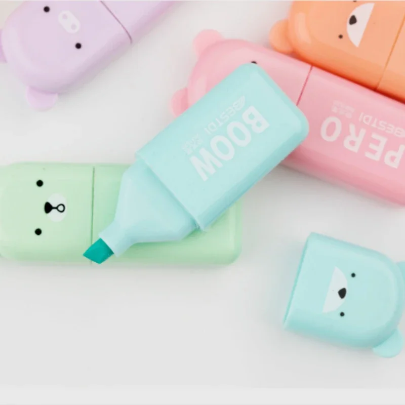 6pcs/Set Cute Cartoon Mini Highlighter Pens Kawaii Pastel Colors Manga Markers Scrapbooking Diary Highlighter Stationery