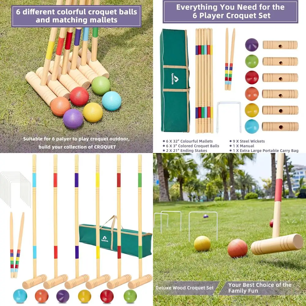 

ApudArmis 32In Six Player Croquet Set with Deluxe Premiun Pine Wooden Mallets,Colored Ball,Wickets,Stakes - Lawn Backyard Game S