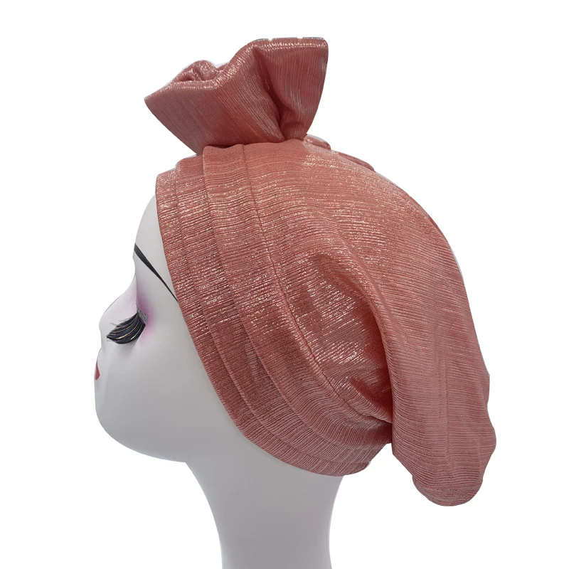 Shinning Multi-schicht Bowknot Turban Kappe für Frau Mode Afrikanische Headtie Nigeria Hochzeit Turbane Hut Muslim Headwrap Motorhaube – Detail 24