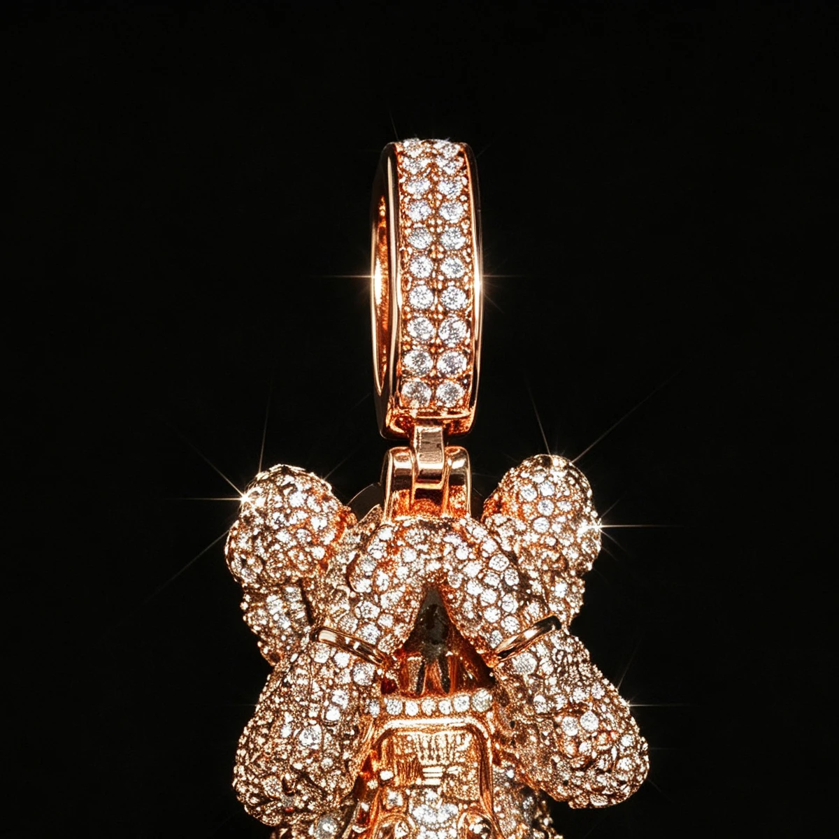 3D Full Diamond Pendant For Cuban Link Chain Trendy Pop Accessory  For Men Women Rapper Fully Micro Paved Shiny Zircon 18K Rose Gold Plated Bling Cover Eyes Doll Pendant Hip Hop Streetwear Fine Jewelry Gift Iced Out Cartoon Character Charm