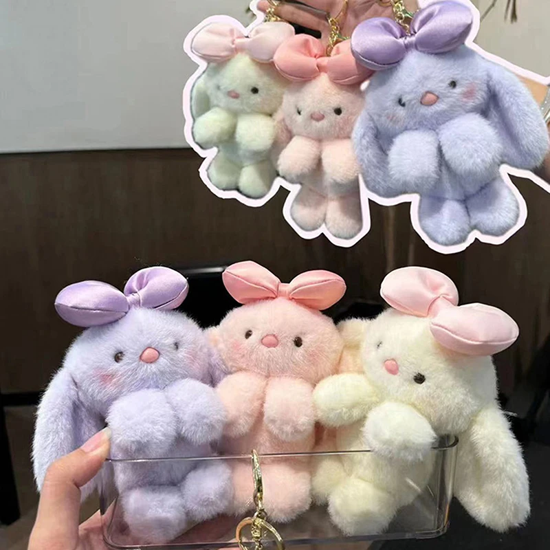 Cute Colorful Bunny Plush Doll Student Couple Bag Pendant Car Keychain Girly Doll