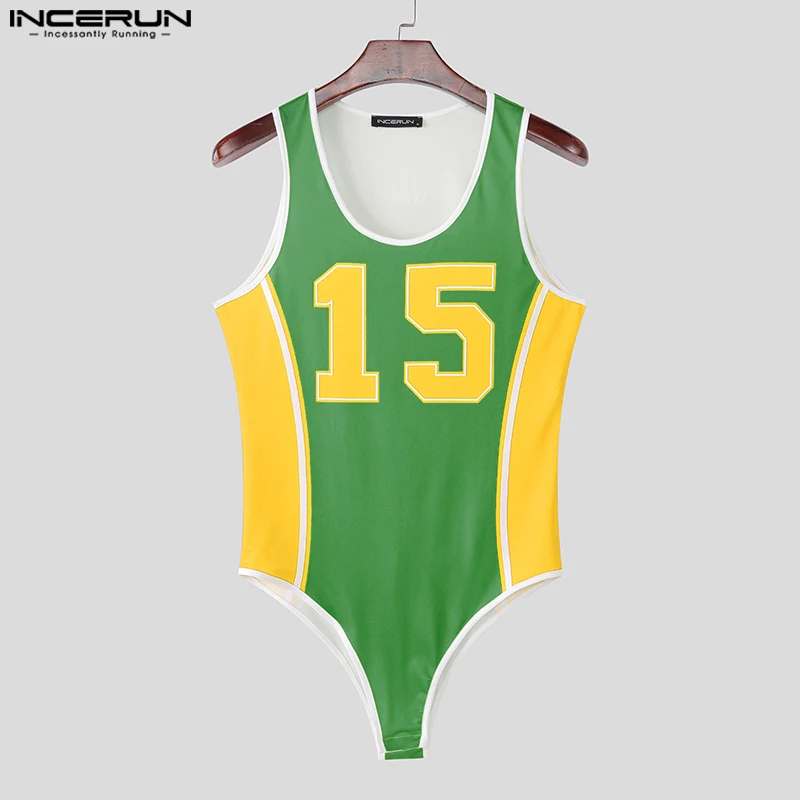 INCERUN, monos para hombre con estampado de cuello redondo, sin mangas, entrenamiento elástico, peleles para hombre, monos, mono informal de moda 2025, S-3XL para hombre
