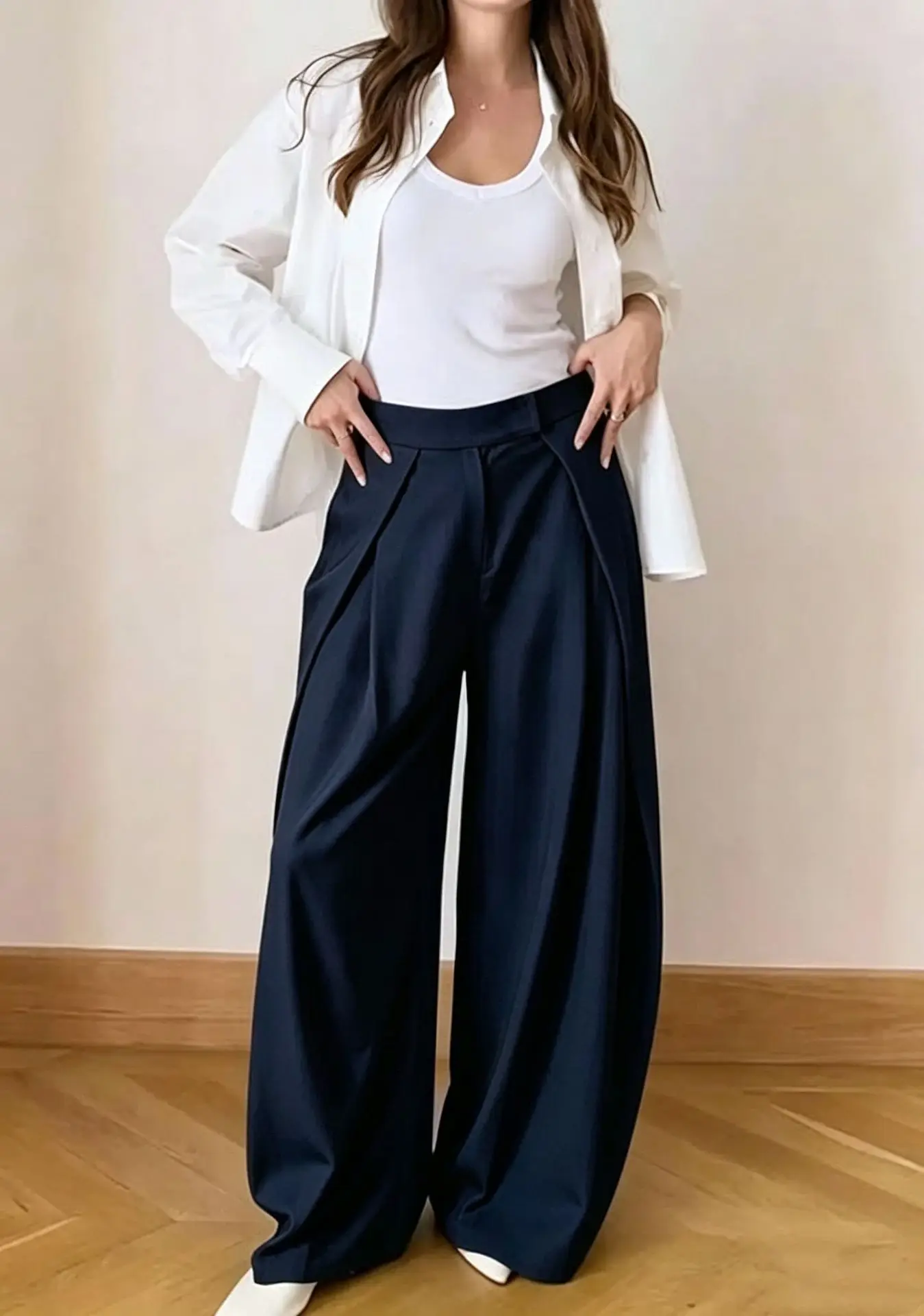 Spring Summer 2026 Office Lady Women Wide Leg Suit Pants Stretch High Waist Straight Floor Length Vintage Draped Trousers