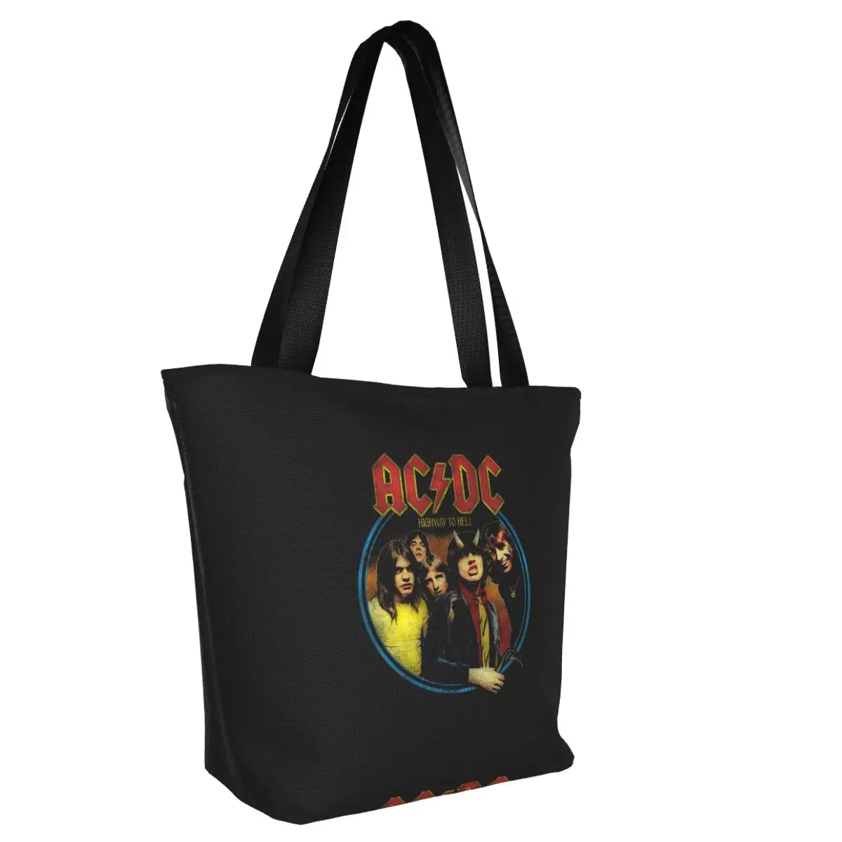 AC DC Rock And Roll Groceries Tote Shopping Bag Women Cute Australian Band Star Canvas Shoulder Shopper Bag Big Capacity Handbag