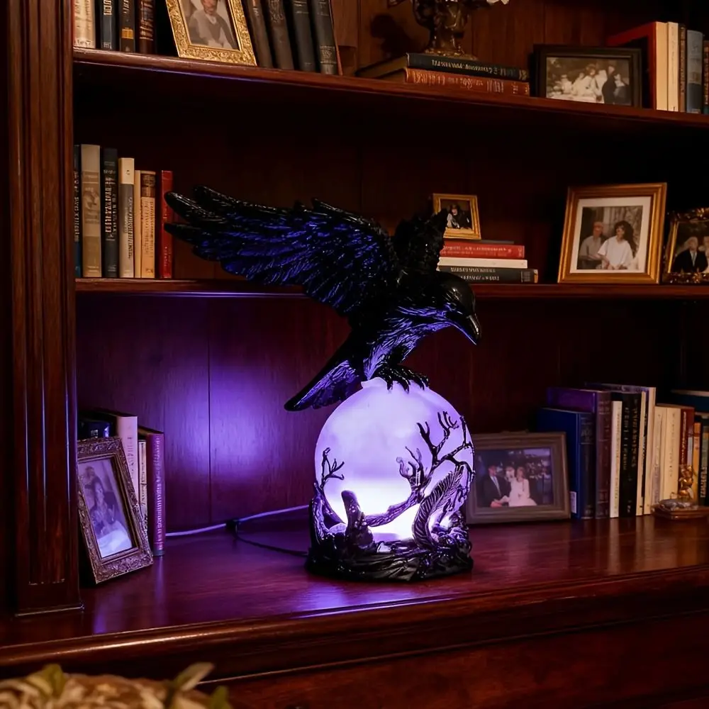 Sphere Design Desktop Ornaments Gothic LED Lamp Halloween Decoration Bird Sculptures Creative Table Lamp Table Decoration