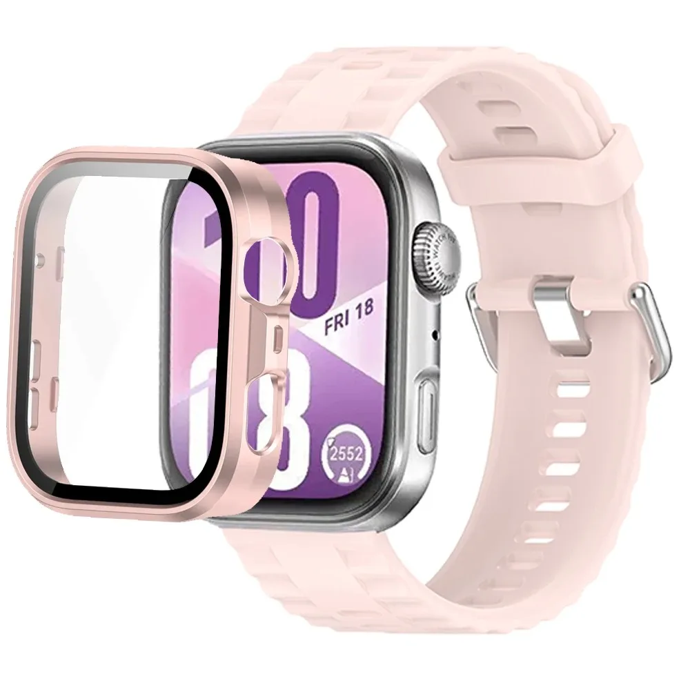 حافظة كمبيوتر + حزام لساعة Huawei Watch Fit 3/4 حافظة واقية مضادة للسقوط لساعة Huawei Watch Fit 4/4 Pro سوار معصم من السيليكون