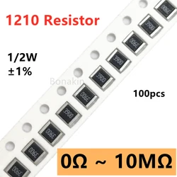 100pcs 1210 1% SMD resistor 0R10R20R22R100R120R200R330R470R510R1K1.5K2.2K3.3K4.7K5.1K10K12K15K20K22K30K47K51K100K200K510K1MΩ ohm