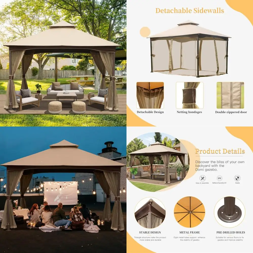 

Domi 10x13 Outdoor Canopy with Mosquito Net, Double Roof Soft Top Gazebo, Metal Frame Patio Shelter for Deck and Backyard