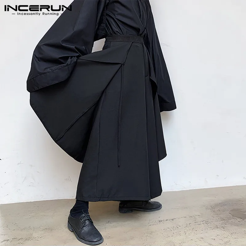 INCERUN 2026 Men Irregular Pants Solid Joggers Streetwear Elastic Waist Skirts Wide Leg Trousers Men Loose Punk Pantalon S-5XL