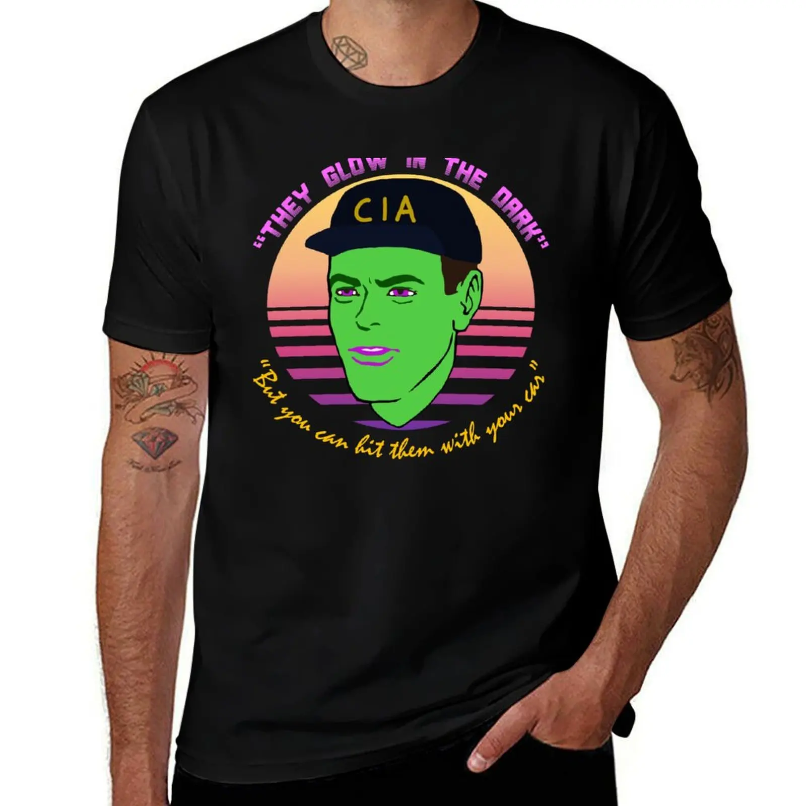 They Glow In The Dark - CIA, Undercover, Terry Davis, Meme T-Shirt hippie clothes anime clothes big and tall t shirts for men