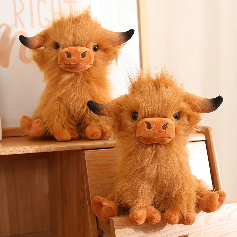 27CM  Simulation Highland Cow Plush Animal Doll Soft Stuffed Wild Yak Plushie Toys Cute Kids Toy Home Decor