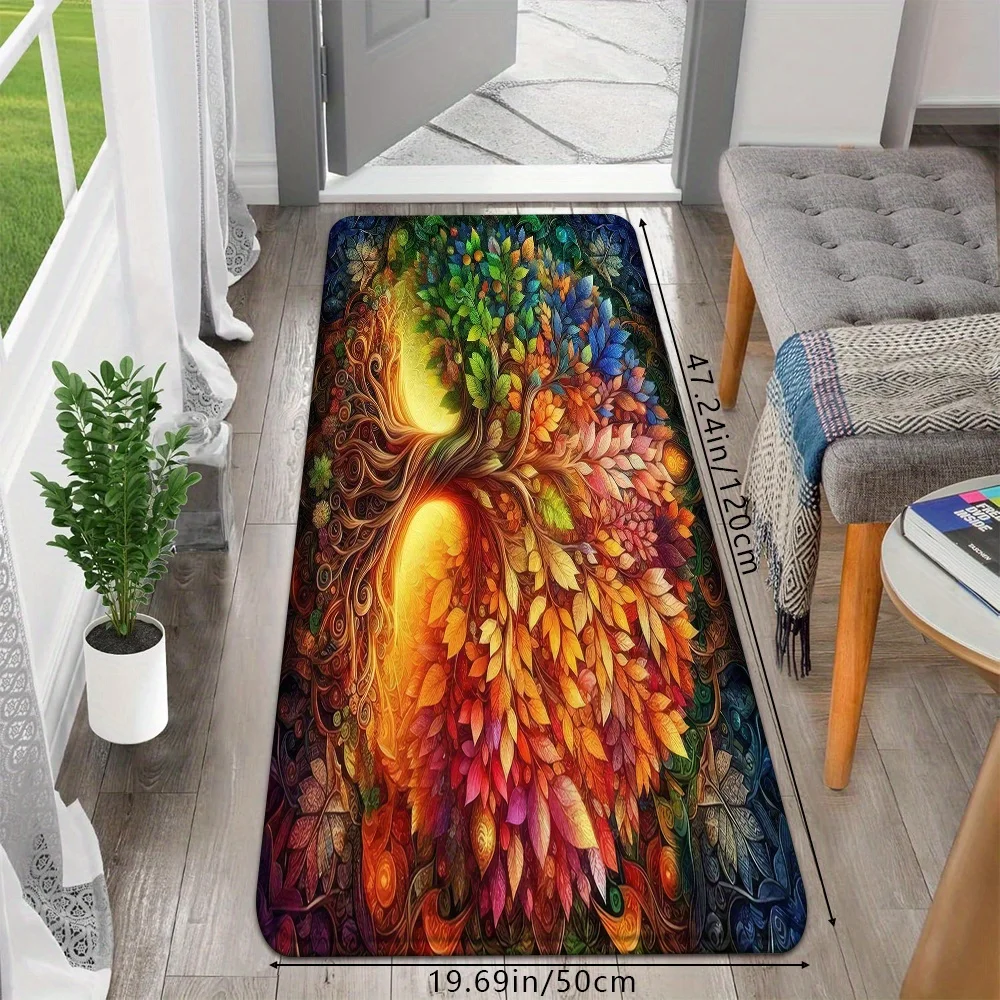 VIKAMA Colorful Artistic Life Tree Doormat Rectangular Entryway Mat Home Decor Pet-Friendly Mat Durable Carpet Bedside Rugs