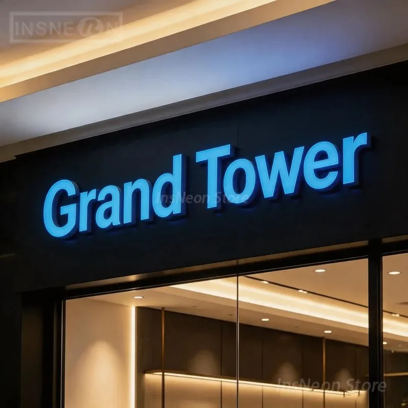 Custom Metal Sign Logo Letters Wall Led Light Grand Tower, Acrylic Advertising Signage, Business Home Illuminated 3D Signboard