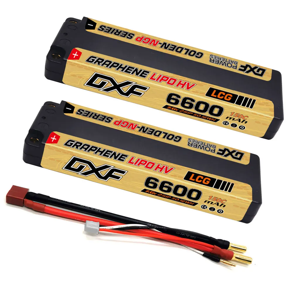 

2PCS DXF 2S Lipo Battery 7.6V 6600mAh 150C with XT60 EC5 TRX T/DEANS XT90 XT150 HardCase For 1/8 Buggy RC Car Airplane