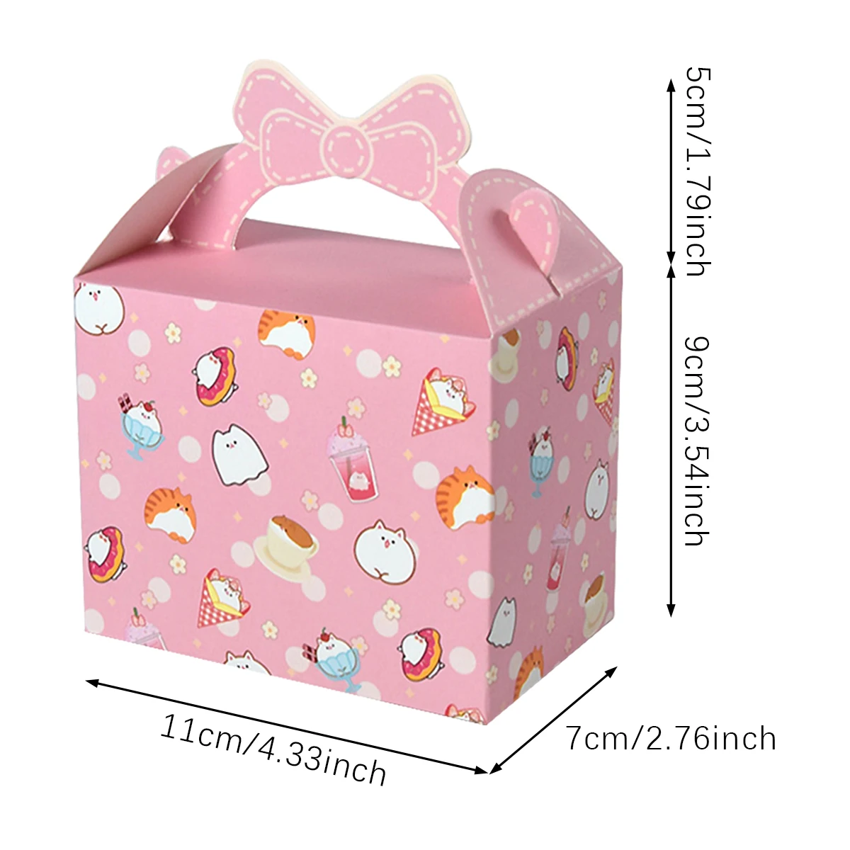 10Pcs Dessert Kitten Print Case Pink Bow Gift Boxes with Handle Cartoon Wrapping Box for Baby Shower Wedding Birthday Party