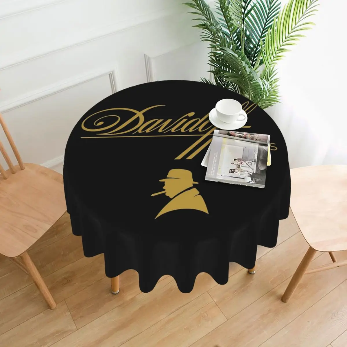 Davidoff Cigars Mantel redondo impermeable negro Mantel a prueba de aceite para eventos de cocina Cubierta para mesa de comedor 60 pulgadas