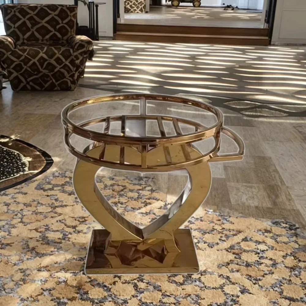 

Hot-selling gold stainless steel heart-shaped round cake table hotel wedding event table