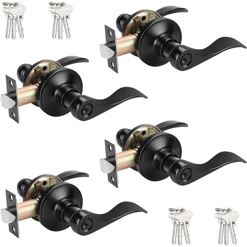

4 Pack Entry Knobs with Lock and Key, Keyed Alike Lockset Combo Pack, Indoor and Outdoor Leversets, Reversible for Both