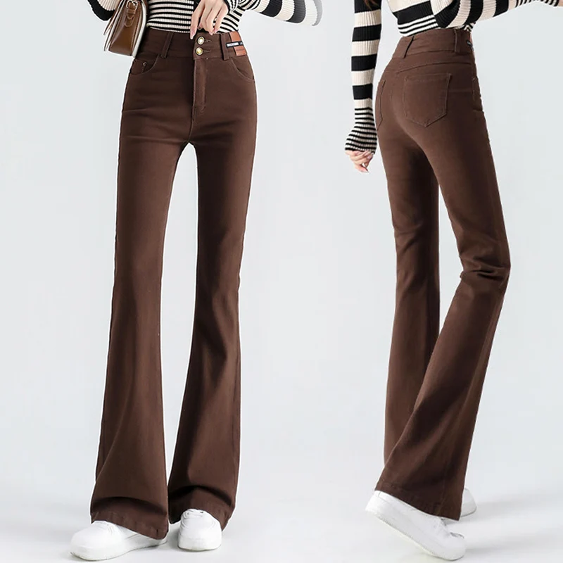 

Denim Jeans Women's Long Pants Black Horseshoe Coffee New High Waisted Slim Flared Jeans Classic Daily Trousers