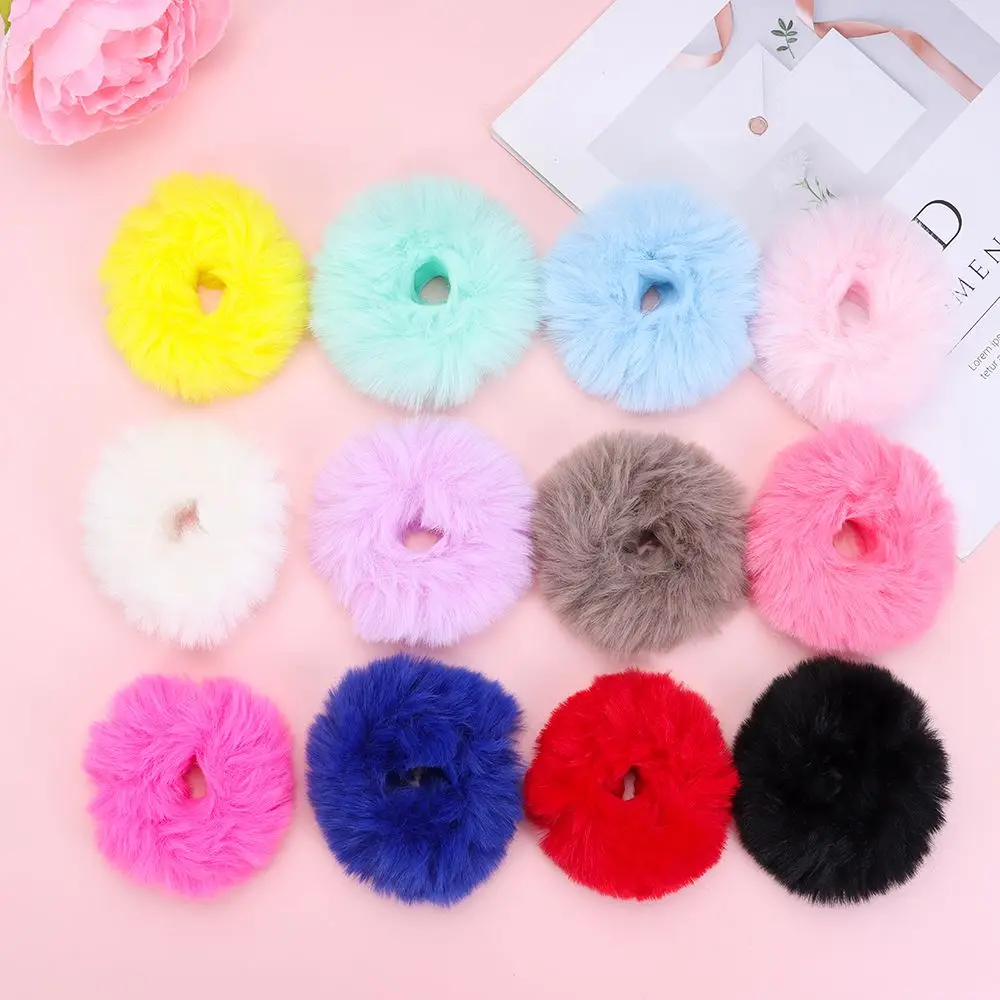 Fashion Hair Bobbles Faux Rabbit Fur Hair Accessories Pom Pom Hair Tie Ponytail Holders Fur Hair Scrunchies Elastic  Hair Bands