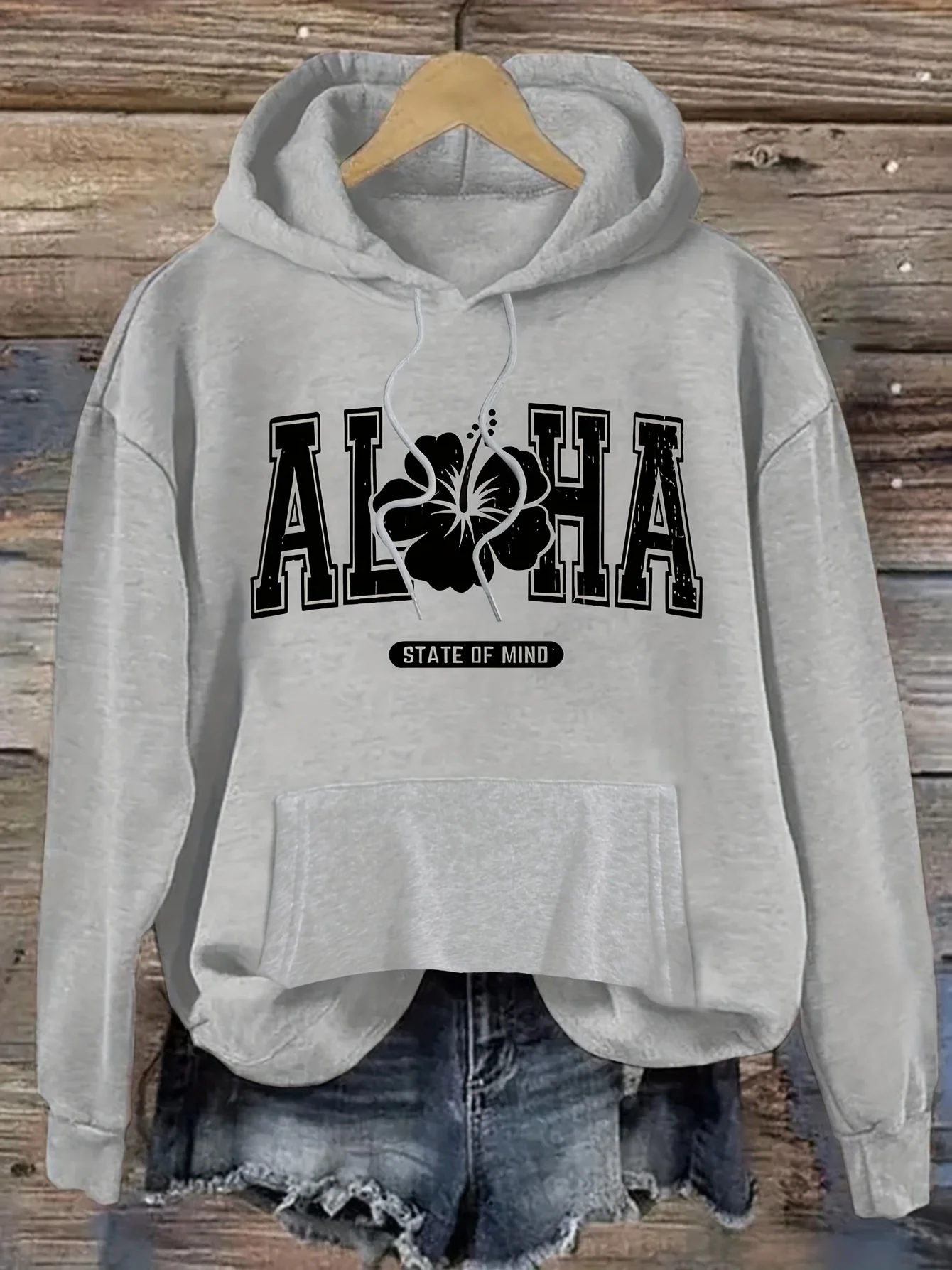Sudadera con capucha para mujer ALOHA letra con estampado de flores 2025 nuevo otoño e invierno Top con capucha de manga larga ropa Casual para mujer