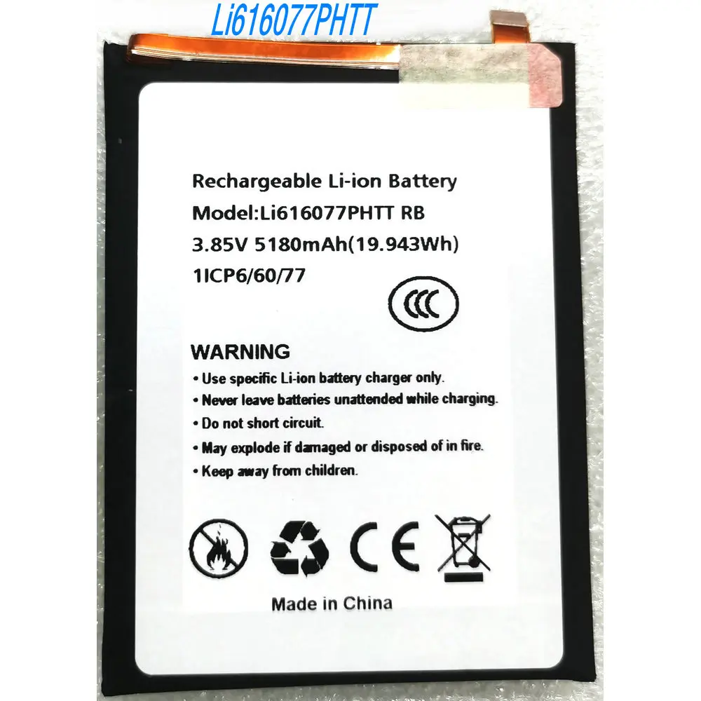 

3.85V 19.943h Li616077PHTT High Capacity Battery for Blackview BV5200/BV5200 Pro Mobile Phone