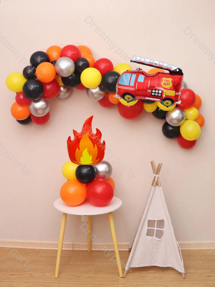 102pcs Rescue Themed Balloon Garland Kit Black Orange Yellow Balloons Baby Shower Gender Reveal Boy Birthday Flames Party Deco