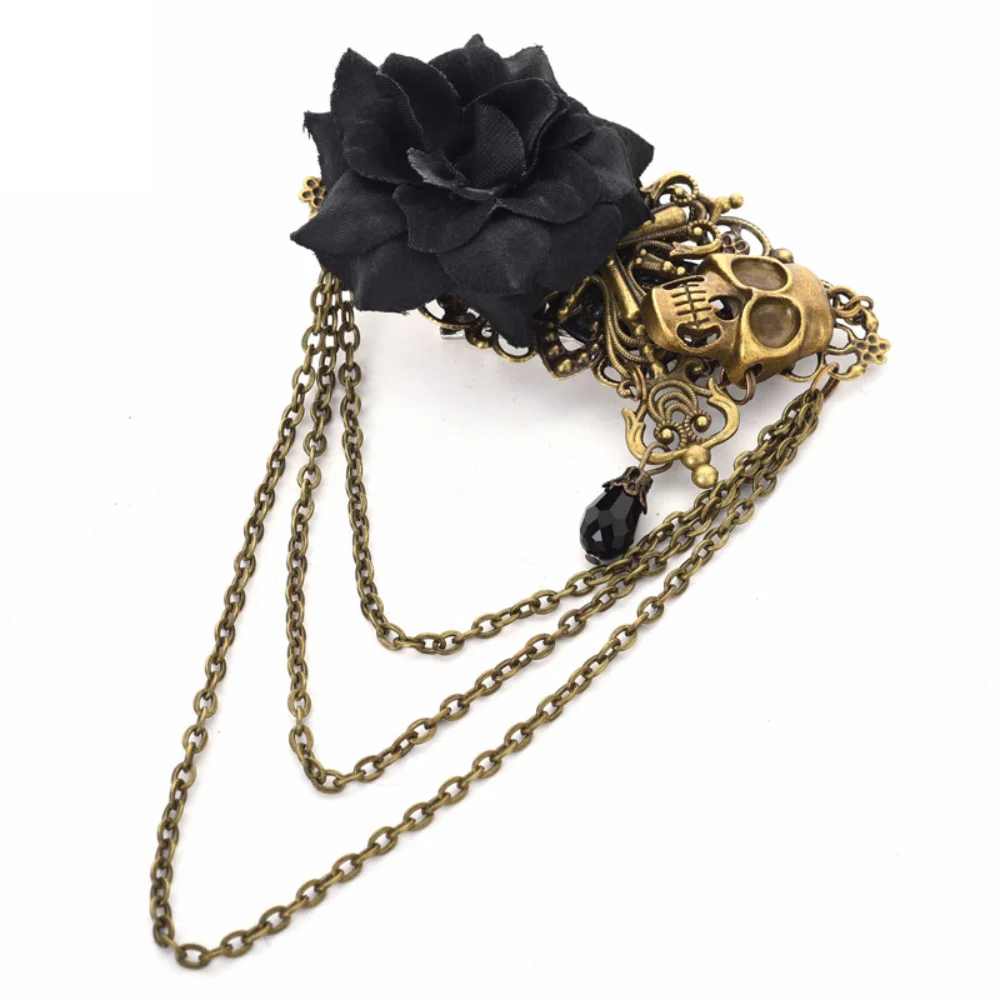 Vintage Cross Rose Skeleton Brooch Steampunk-style Chain Skirt and Suit Pin Decorative Accessories