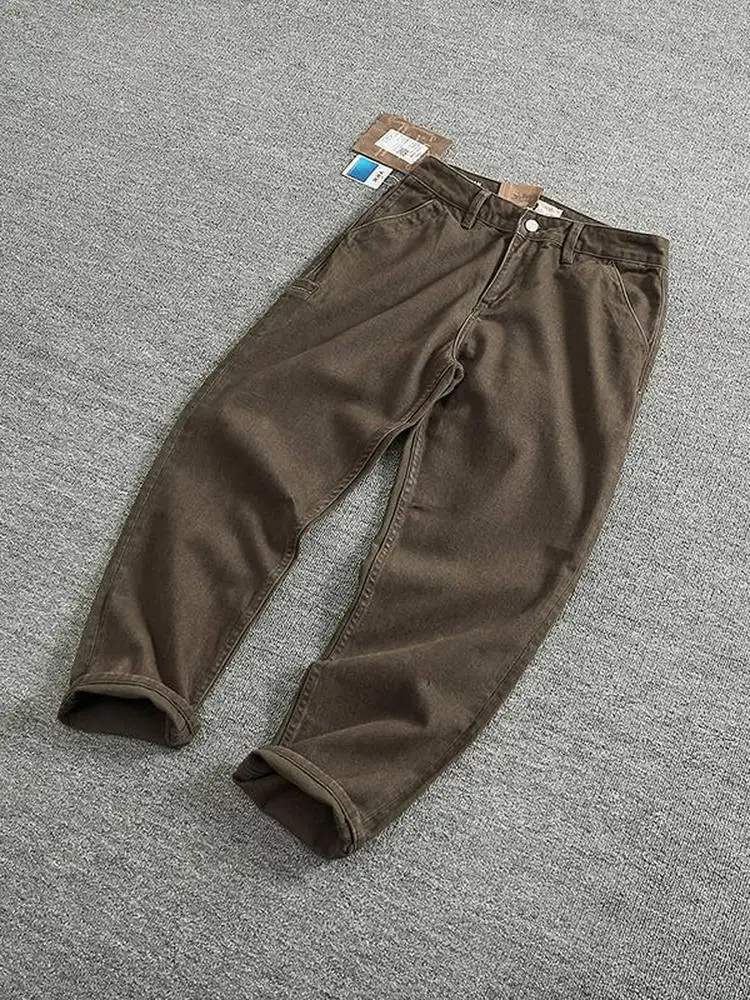 

Мужские повседневные хлопковые рабочие брюки American Sle, свободный крой, прямые штанины, однотонные, универсальные, удобные, летние, длинные брюки