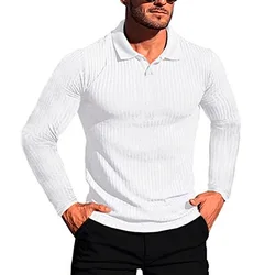 Cotton Long Sleeve Shirt Mens T-shirt High Quality Slim Fit Lapel Autumn Winter Male Bottoming Shirt Top Tees Male