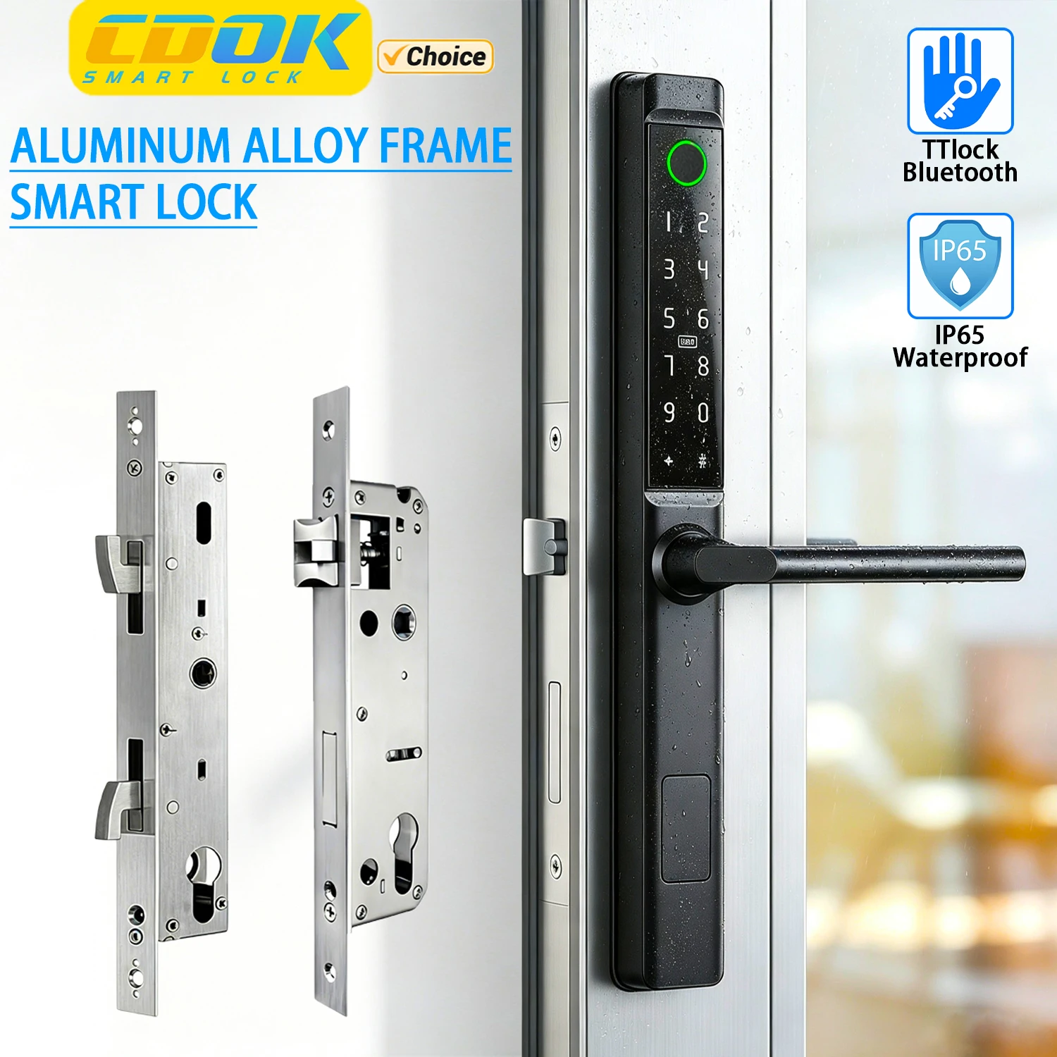 CDOK DQ07 TTlock Smart Lock, Narrow Frame Smart Lock, IP65 Outdoor Waterproof Door Lock, Multi-functional Unlocking