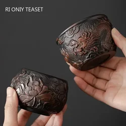 1 Pc Chinese Purple Pottery Teacup Handmade Lotus Dragon Pattern Tea Bowl Household Tea Set Master Tea Cup Travel Teaware