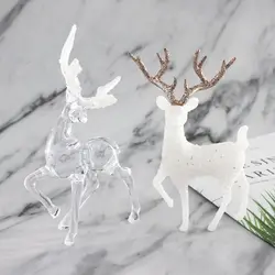 Mini Crystal Elk Figurines Christmas Reindeer Fairy Animal Figurines Shining Elk Sika Deer Cake Ornaments Home Room Decoration