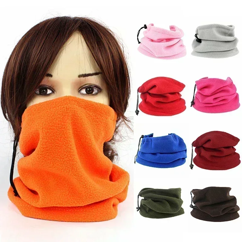 Faux Fleece Bandana Winter Drawstring Windproof Face Cover Cycling Scarves Unisex Neck Warmer Outdoor Solid Tube Scarf Headwear