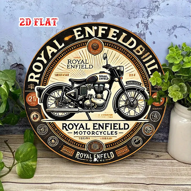 2D flach 1 Stück Royal Enfield Vintage Fahrrad kreisförmiges Holzlogo – Motorradkunst Holzwanddekoration, Zuhause, Garagendekoration – Detail 3
