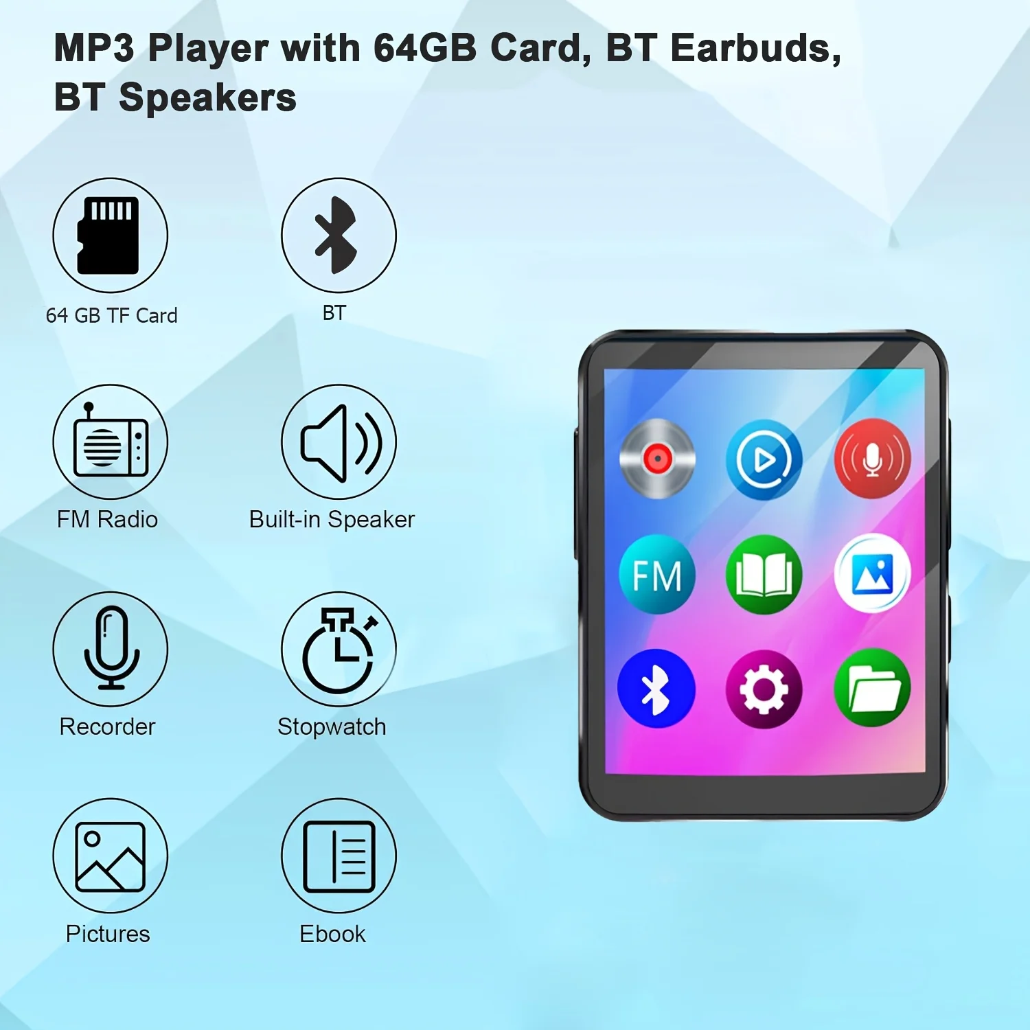 

MP3-плеер с диагональю экрана 1,8 дюйма, 64-гигабайтной TF-картой, функциями воспроизведения музыки, электронной книги, будильника, диктофона и другими многофункциональными возможностями, портативный музыкальный плеер.