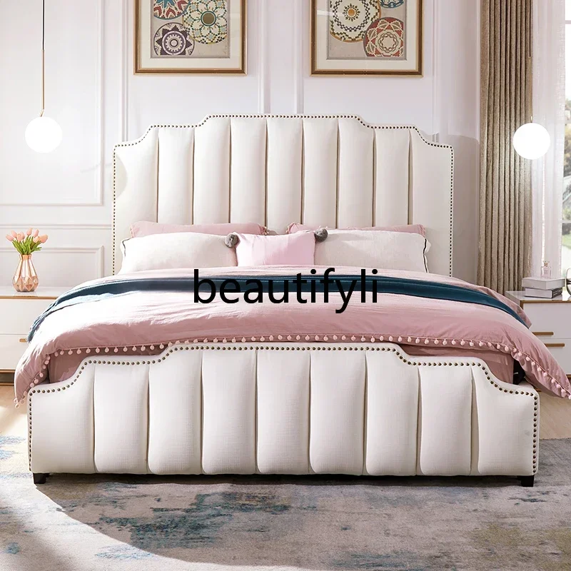 

NQ09Light luxury fabric bed French cream style American light luxury bed simple modern double high box master bed